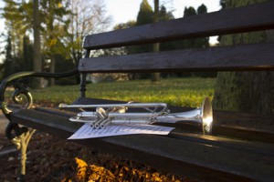 Trumpet on bench